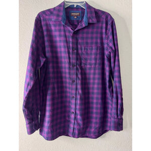 Johnston & Murphy Button Down Shirt‎ Size M Purple Navy Plaid